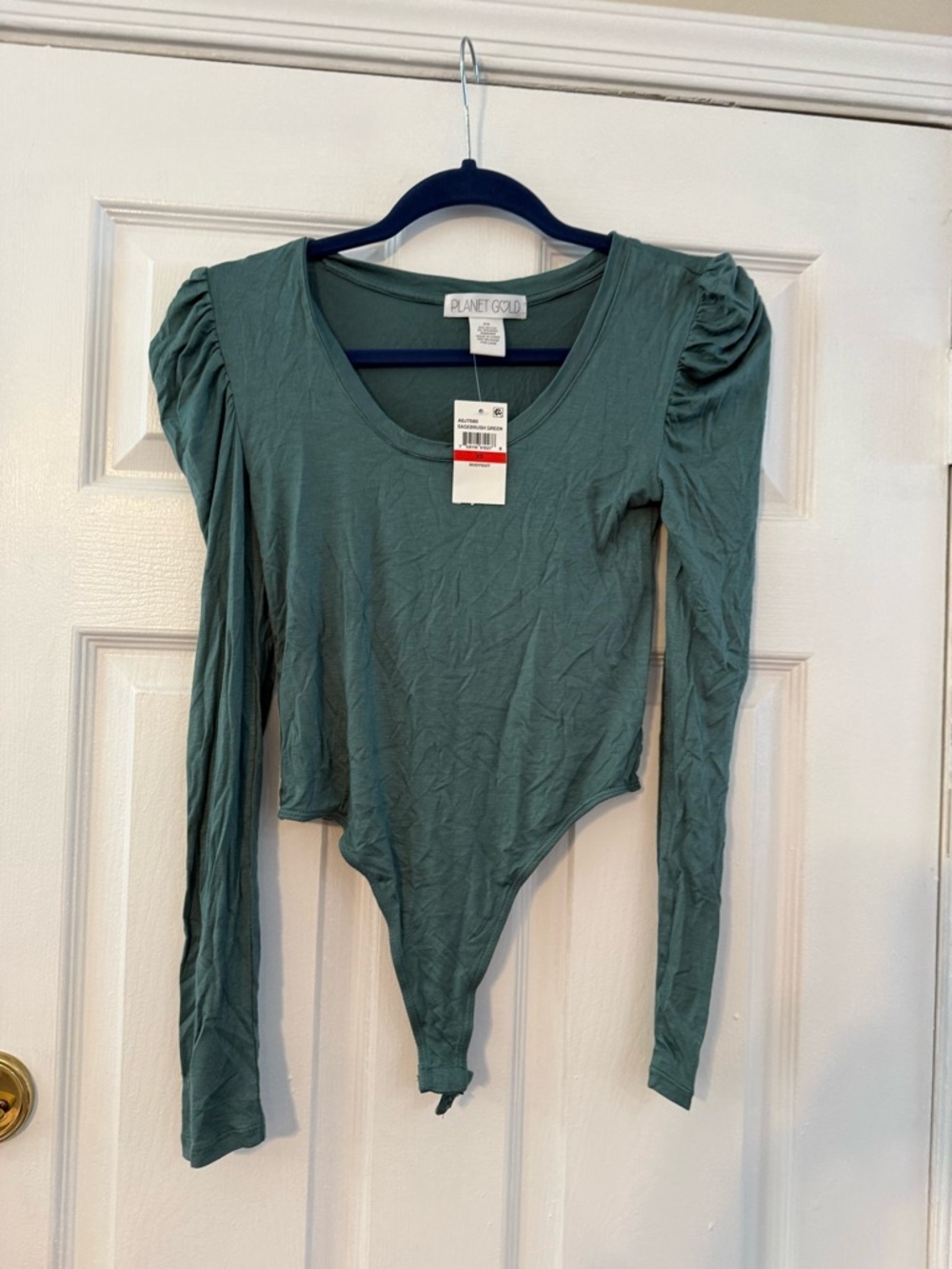 Planet Gold Sage Green Long Sleeve Scoop Neck Bodysuit